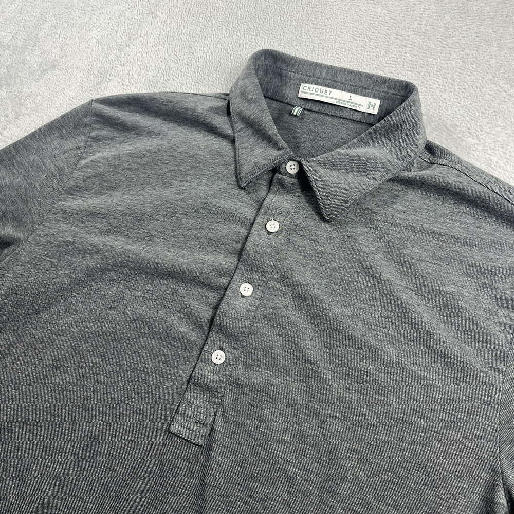 Criquet Mens Shirt Large Gray Golf Polo Performance Stretch Logo Tech